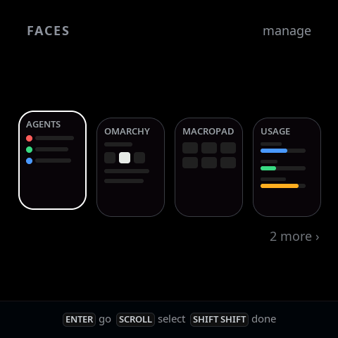The face manager: the strip of faces as tiles, ready to reorder